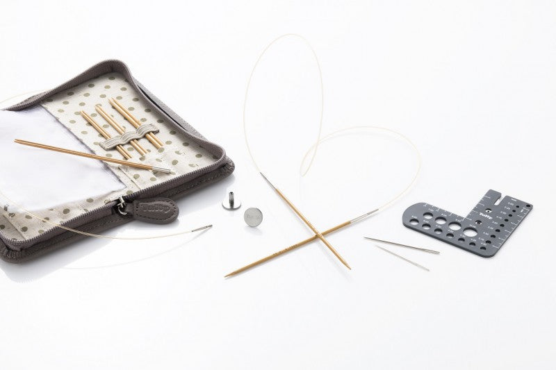 CarryC Long Fine Gauge Interchangeable Bamboo Knitting Needle Set